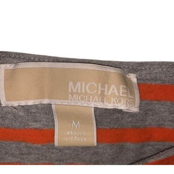 Michael Michael Kors Orange & Gray Striped 3/4 Sleeve Ruched Top M - Picture 2 of 10